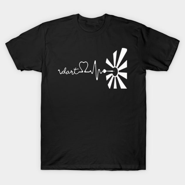 Dart Player Throwing Darts Heartbeat Dart Board design T-Shirt by Crimsonwolf28